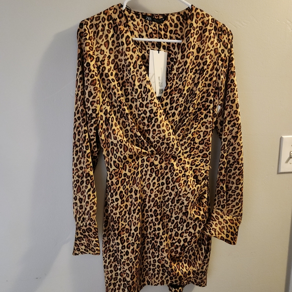 Zara Brown Leopard Long Sleeve Dress - Picture 9 of 11